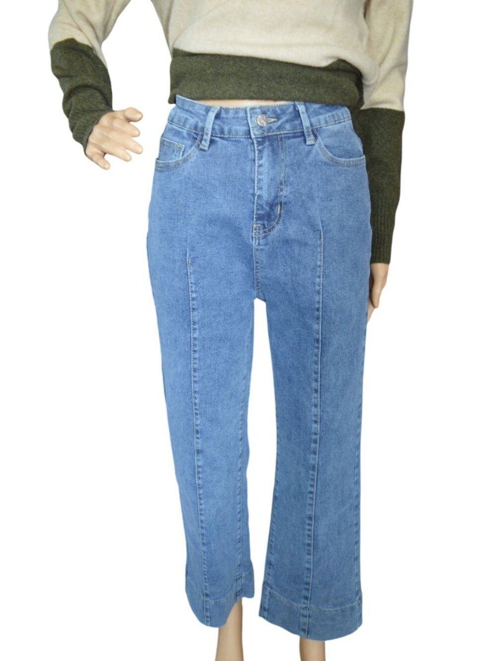 Unbranded High Waisted Flare Denim Blue Jeans Women's Size M 28 Waist Boho Casua